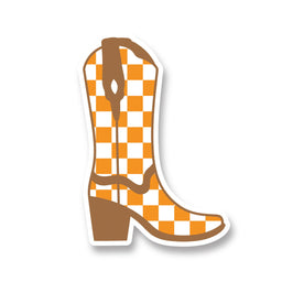 Orange and White Checkerboard Cowboy Boot Decal