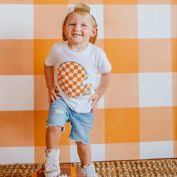 Orange and White Checkerboard Helmet T-Shirt, Toddler