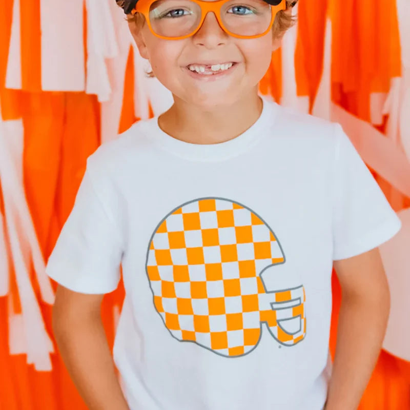 Orange and White Checkerboard Helmet T-Shirt, Youth