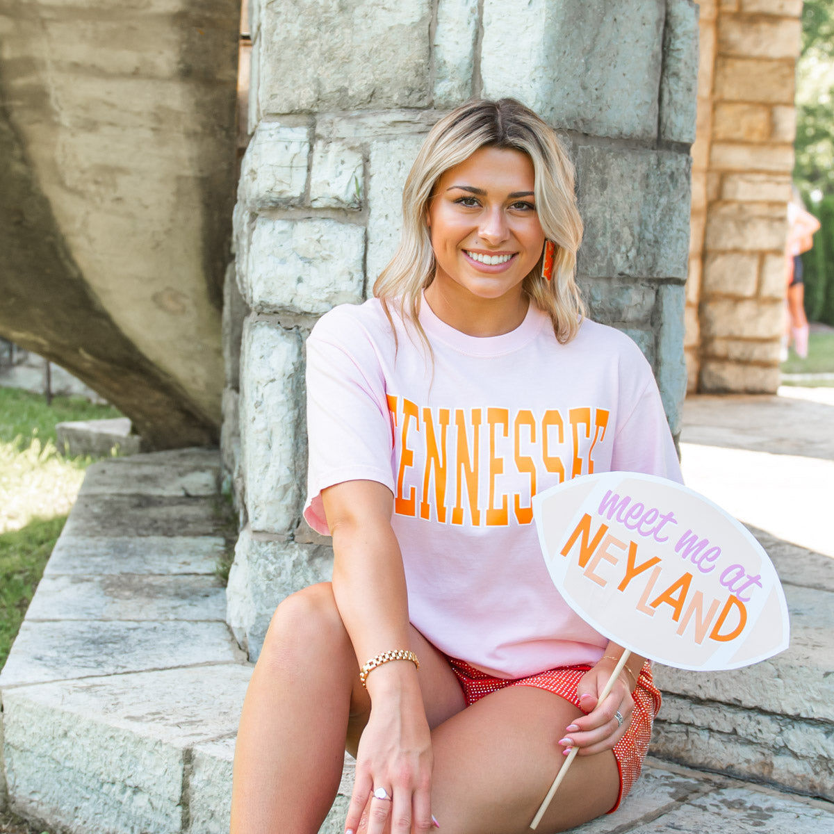 Pink Tennessee T-Shirt|Pink Tennessee Tee|Pink Tennessee T-Shirt with Orange Letters|Pink Tennessee T-Shirt with Orange Letters|Pink Tennessee T-Shirt with Orange Letters