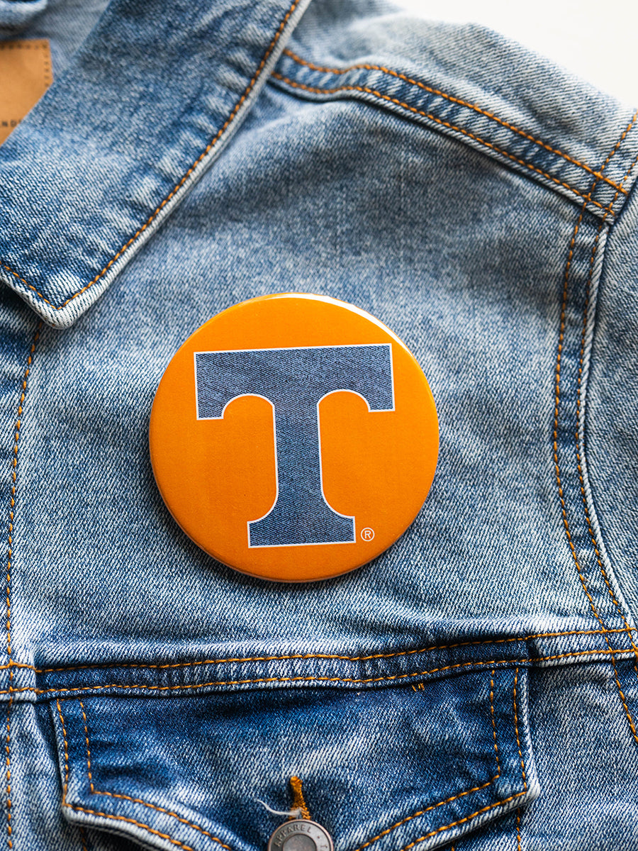 3" Denim "Power T" Button