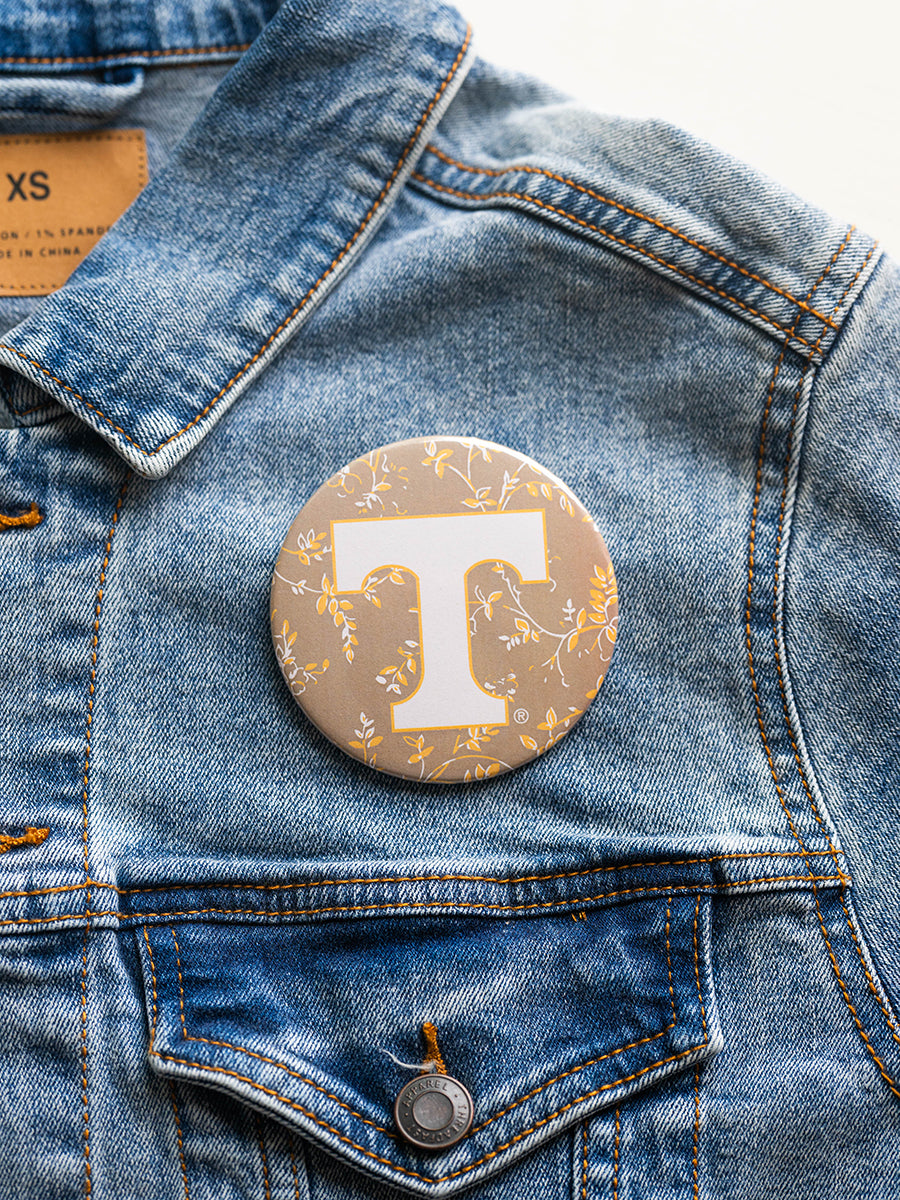 3" Floral Background "Power T" Button (3 Colors)