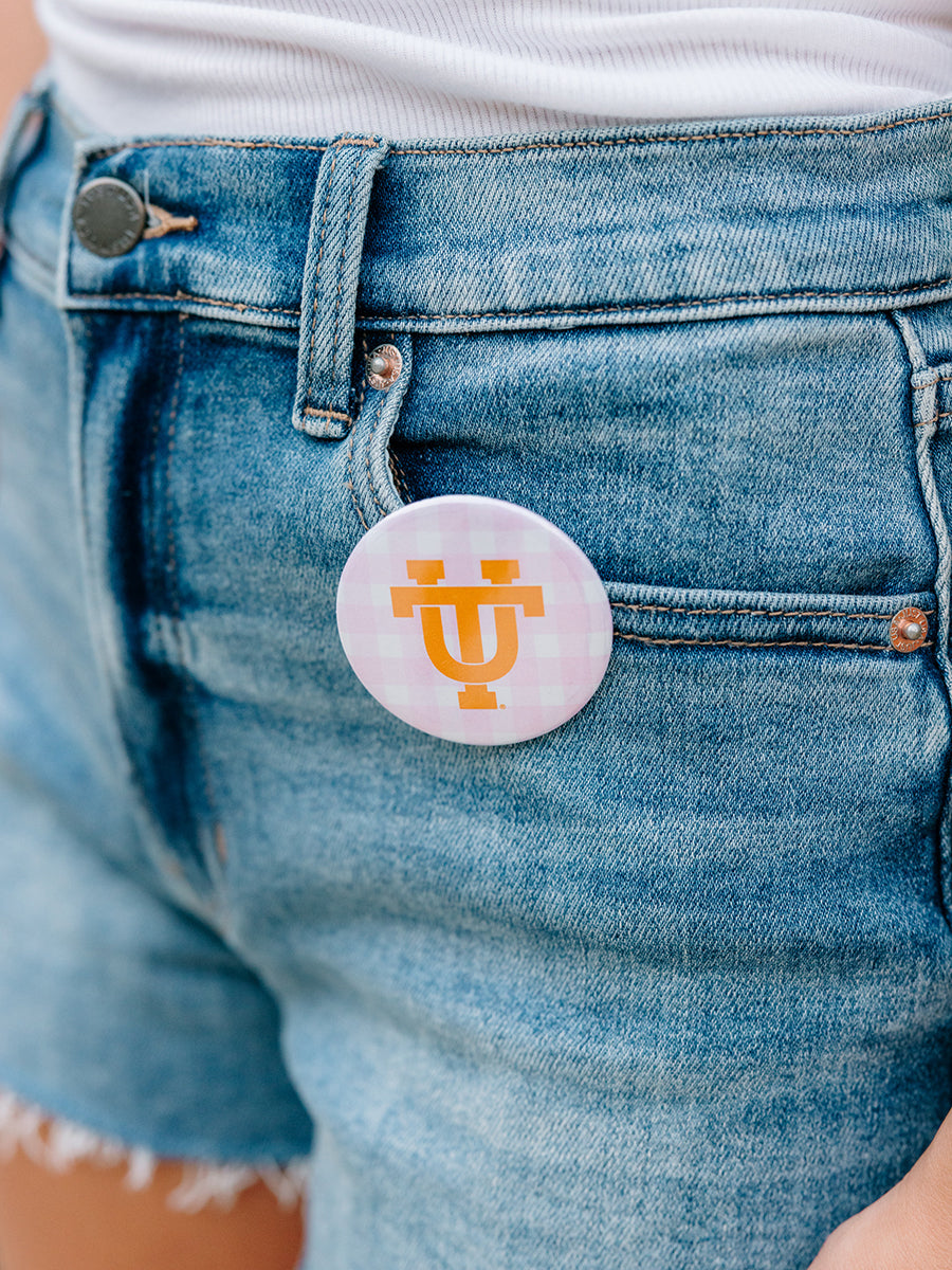 3" Interlocking UT Pink Gingham Button