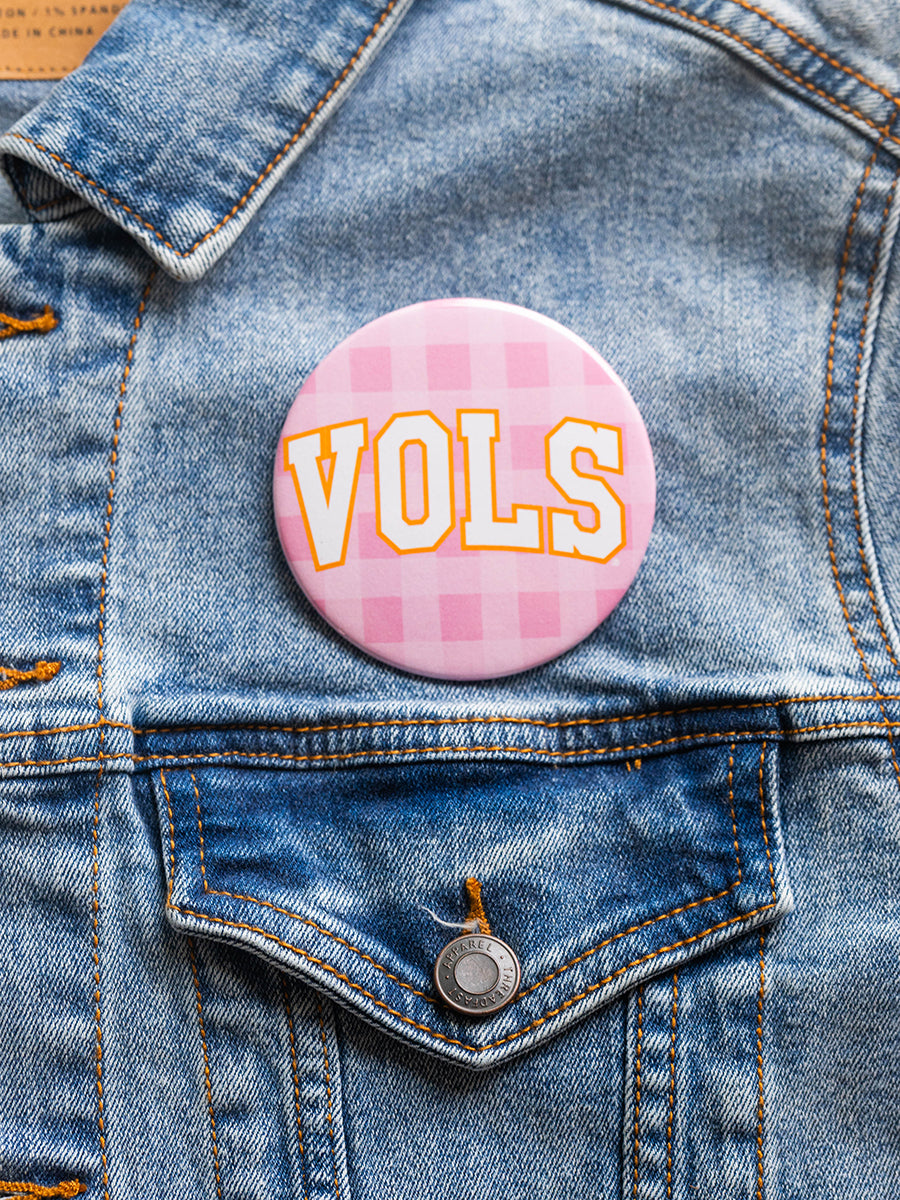 3" Vols Pink Gingham Button