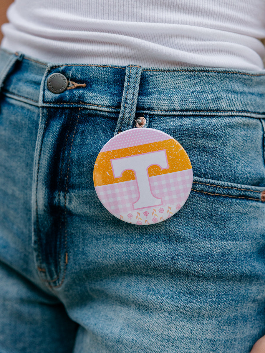 3" Pink Quilt Stripe Power T Button