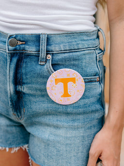 3" Power T with Pink Paisley Print Button