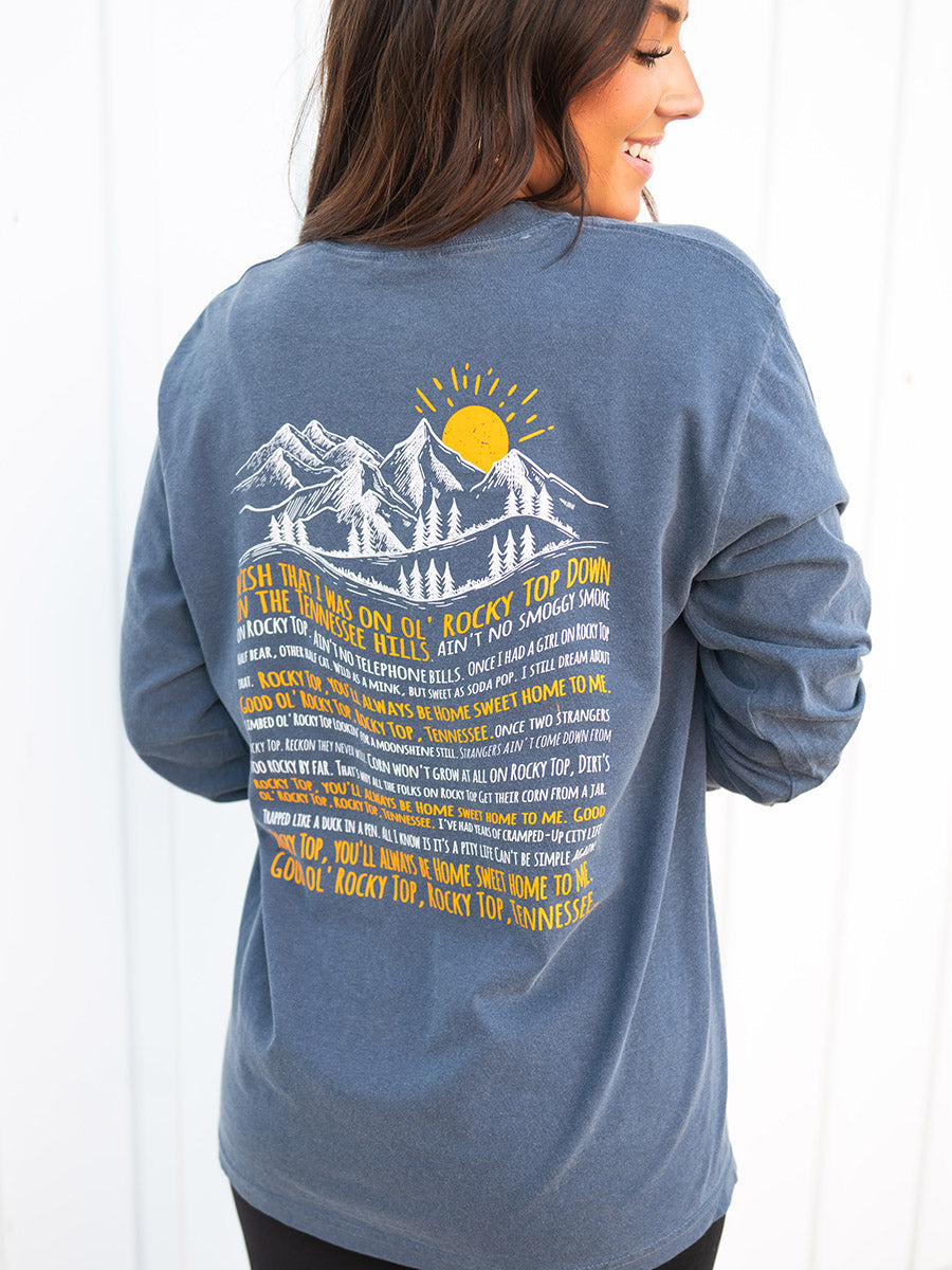 Rocky Top Lyrics Long-Sleeve T-Shirt, Denim Blue