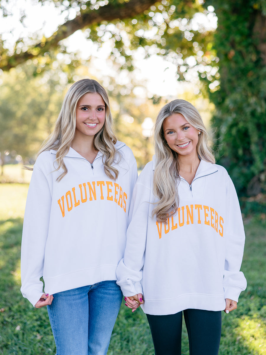"Volunteers" Appliquéd Quarter Zip, White
