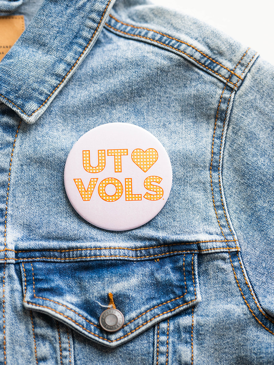 3" UT Vols Orange Gingham Button