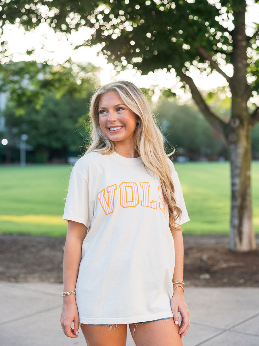 Vols Pink Pinstripe Short-Sleeve T-Shirt, Ivory