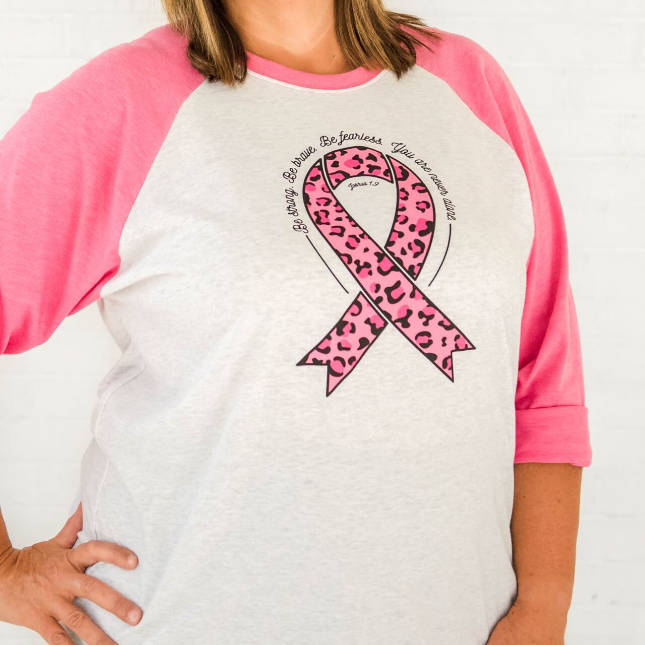 Together We Are Strong Pink 3/4 Sleeve Breast Cancer Awareness Raglan Shirt Blackb23
