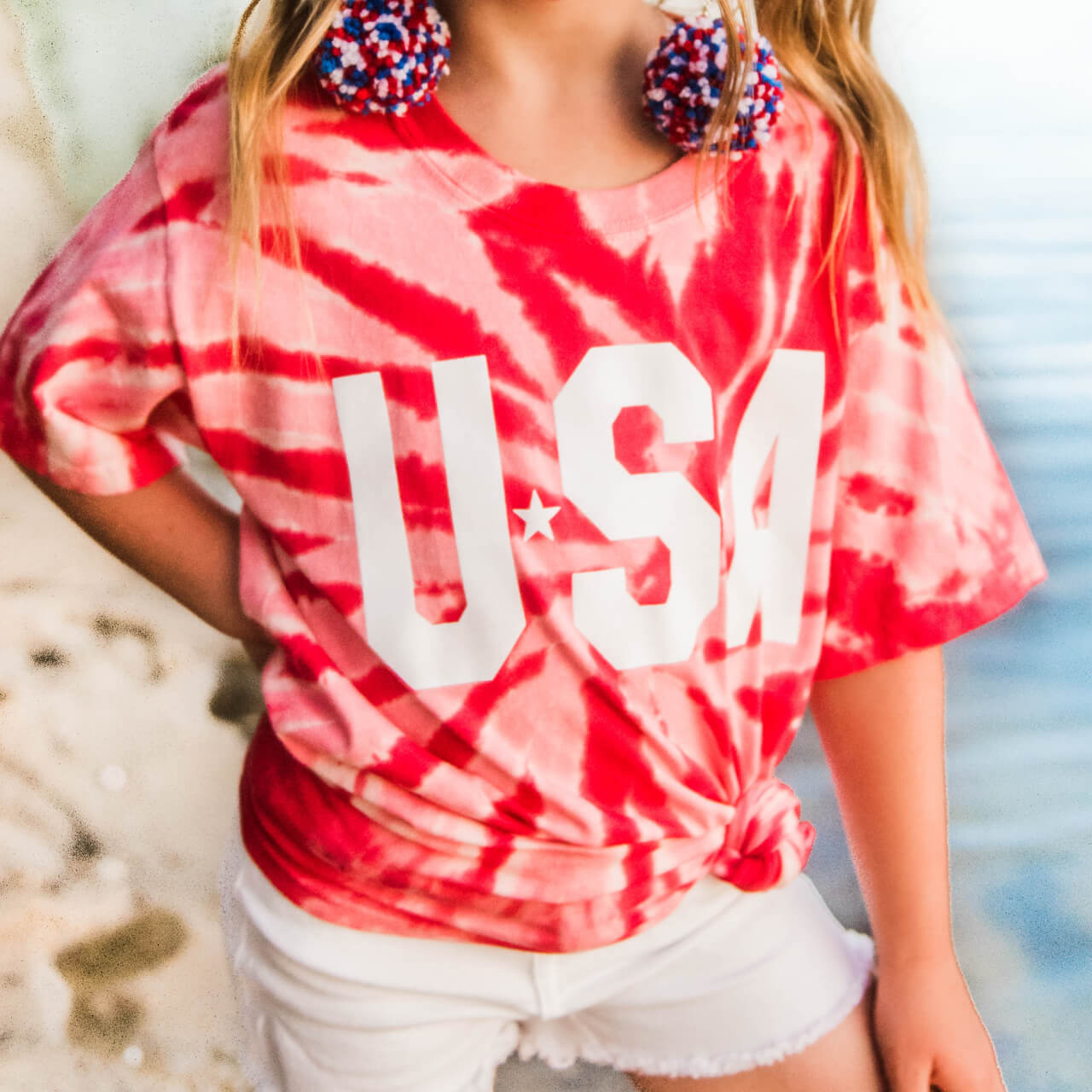 red and white tie dye shirt