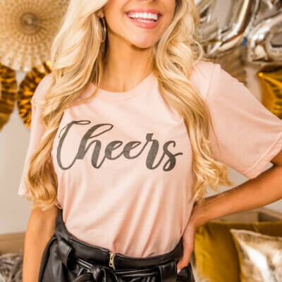 Pink Rose T-Shirt with Black Script Cheers T-Shirt