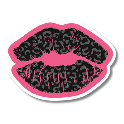 Pink and Black Leopard Print Kissy Lips Decal