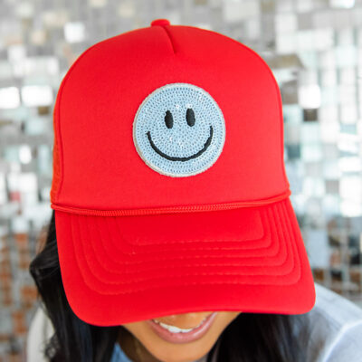 Smiley Face Red Trucker Hat
