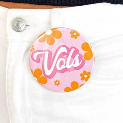 Pink Vols Button with Flower Power